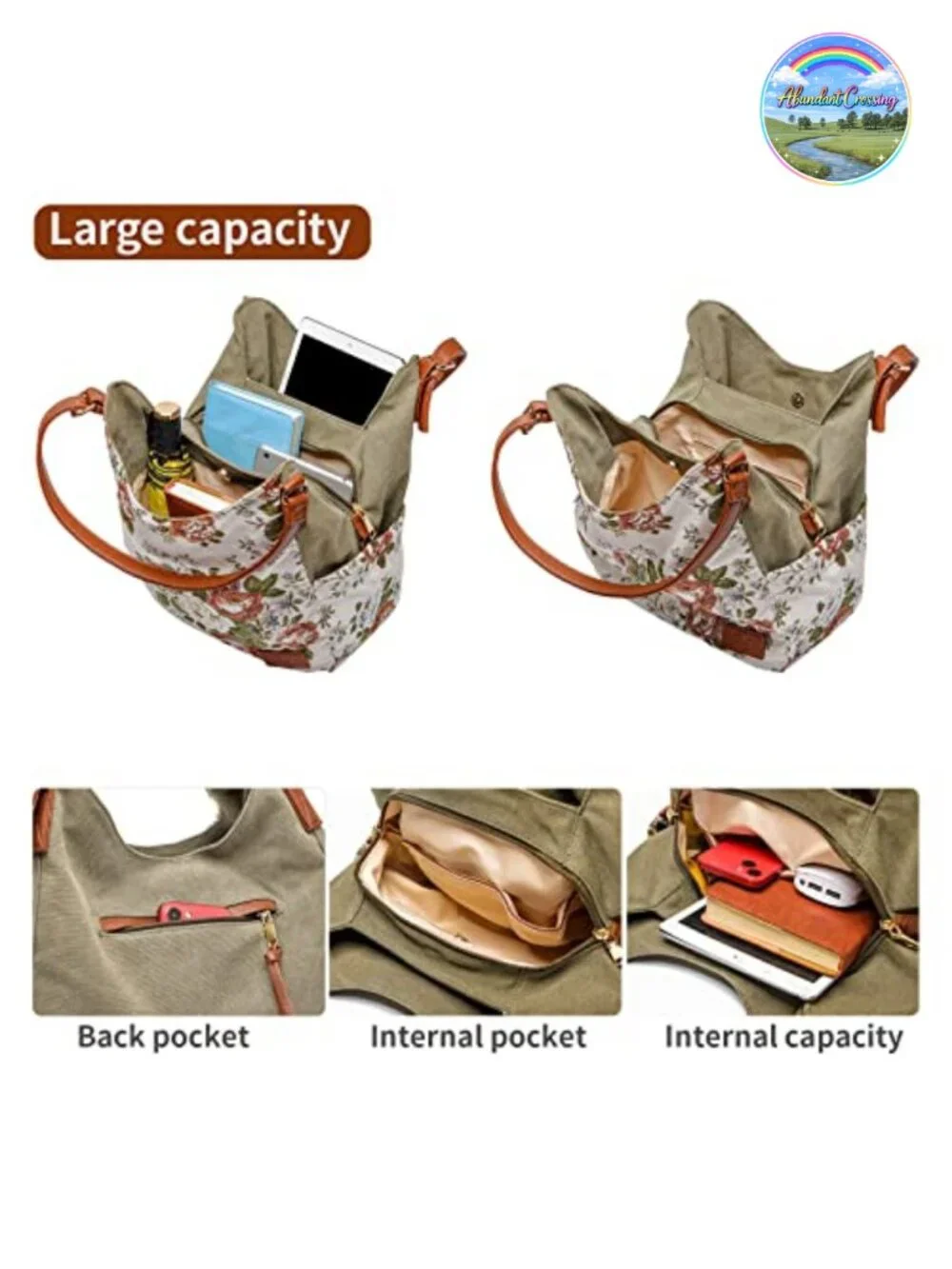 Canvas Hobo Purse Multi Pocket Tote Shopper Shoulder Bag Top Handle Handbag